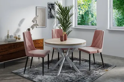 Produktbild von Runder Ausziehbarer Esstisch - Loft Style Tisch mit Weißen Metallbeinen - 120 bis 200 cm - Industrieller Tisch für Wohnzimmer - Kompakt - 120 cm - Sonoma Eiche