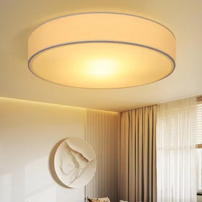 Image de ZMH Plafonnier de chambre à coucher, rond, 2 ampoules E27, lampe de salon en tissu, lampe de chambre à coucher moderne blanche, lampe de cuisine avec abat-jour en tissu