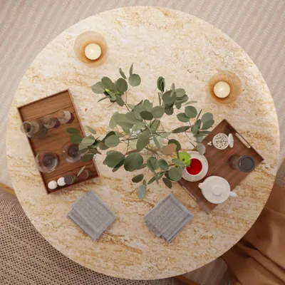 Produktbild von Moderner Couchtisch in Travertin-Optik für das Wohnzimmer, 58x58x42 cm, MDF