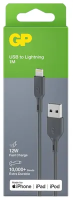 Produktbild von GP Batteries CL1N, 1 m, Lightning, USB A, Männlich, Männlich, Grau