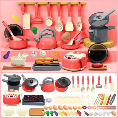 Imagen del producto de Juego de cocina para niños de 3 a 8 años, con 68 piezas, que incluye ollas y sartenes, ideal para cocinas de juguete
