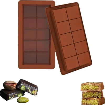 Produktbild von 2 Stück Schokolade Silikonform Tief Schokoladentafel Form 10 Mulden Schokolade DIY-Schokoriegelform Schokoladenform in Lebensmittelqualität Perfekt für Selbstgemachte Süßigkeiten und Schokolade