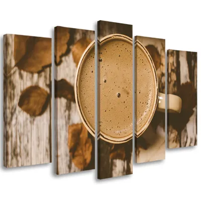 Produktbild von 5-teiliges leinwandbild vintage-retro-kaffee 150x100 cm Feeby beige wandbild bereit zum aufhängen