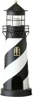 Produktbild von Laterne Leuchtturm MAASHOLM schwarz weiß 46 cm Gartenlaterne Metall Deko Garten