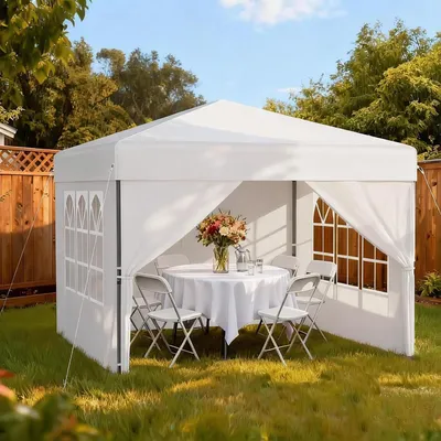 Produktbild von Faltpavillon 3x3m Wasserdicht Stabil Höhenverstellbar mit 4 Seitenwänden Weiß