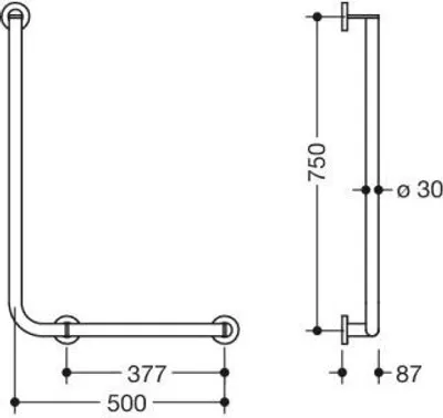 Produktbild von HEWI 900.22.13260 DC Winkelgriff,d:30, A1:750, W1:500,