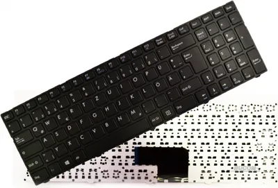 A black keyboard is shown diagonally on a white background, with a white component with black dots underneath.
