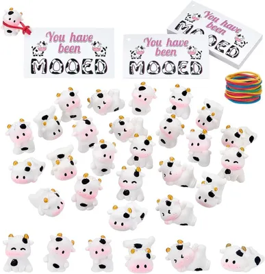 Productafbeelding van PH mini-koeien met 6 stijlen mini-hars - Set van 24 - Koeien met je muoed kaart elastische elastiekjes dieren