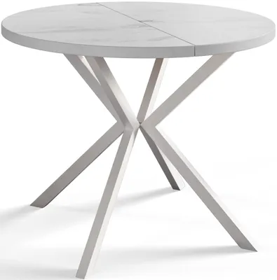 Produktbild von Alpi Moebel, Runder Esstisch Loft Liten, Modern Ausziehbarer Tisch 100-180 cm, Marmur mit Weiß Metallbeinen