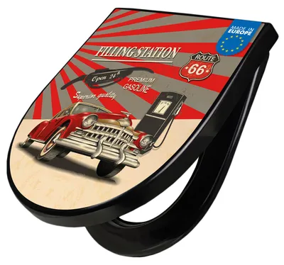 Produktbild von WC Sitz D-Form Schwarz mit Absenkautomatik Motiv Filling Station [TDSCH3 11171]