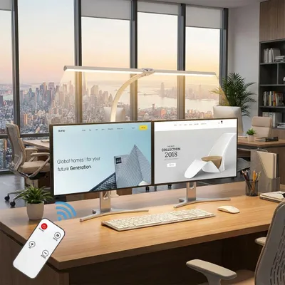 Lampada Da Scrivania A LED Con Morsetto – 24W, 80 Cm, Doppia Testa E Collo Flessibile – 5 Colori E 5 Livelli Di Luminosità – Protezione Occhi
