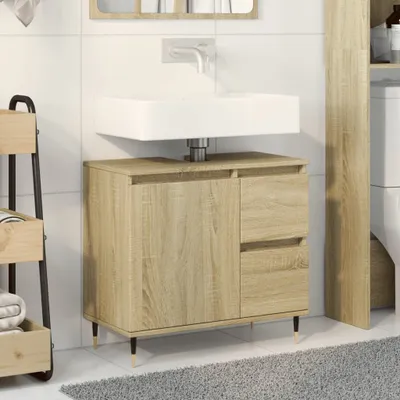 Produktbild von "2026 Promotion" Badschrank - Badezimmerschrank - Sonoma-Eiche 65x33x60 cm Holzwerkstoff - Badezimmer CC30768