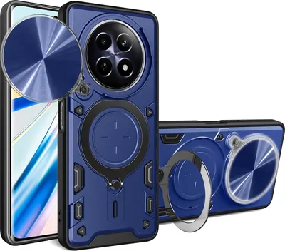 Obrázek produktu pro Pouzdro pro Realme 12 dvojvrstvé odolné pouzdro s ochranným krytem kamery a kruhovým stojánkem na prsten Modrý