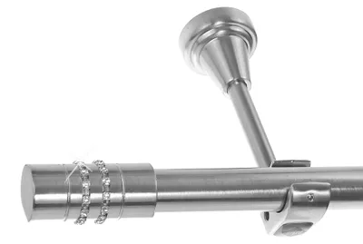 Produktbild von Edelstahl Look Gardinenstange 20mm Wandträger 1-läufig Zylinder Kristall, Länge wählbar H50 E80 R