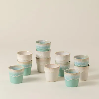 Image de Lot de tasses à espresso Costa Nova Grespresso – 12 pièces – 12 personnes – Blanc et turquoise – Tasses à café en grès – Design portugais