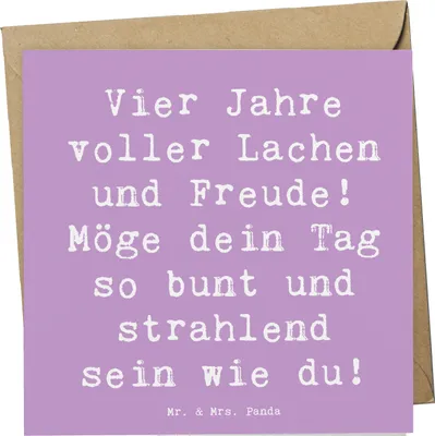 Produktbild von Mr. & Mrs. Panda Klappkarte Spruch 4. Geburtstag Freude - Lavendeltraum - Geschenk, vierter, Kindergeburtstag, Grußkarte, Glückwunsch, anlasskarte, teilen, Happy Birthday