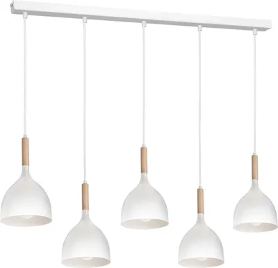Zdjęcie produktu dla Lampa wisząca biała z elementami drewnianymi 5 kloszy listwa 122 cm Noak wood 5xE27 15W Luminex