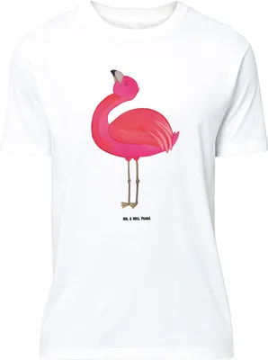 Produktbild von Mr. & Mrs. Panda Größe L T-Shirt Flamingo Stolz - Weiß - Geschenk, Shirt, mit Spruch, Tshirt, Selbstliebe, Freundin