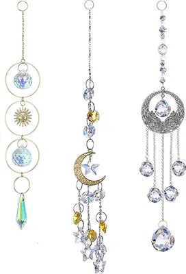 Produktbild von Kristall Sonnenfänger Ornamente mit Mond Dekor Perlen Kugel 3 Stück