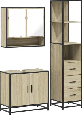Produktbild von vidaXL 3-tlg. Badmöbel-Set Sonoma-Eiche Holzwerkstoff