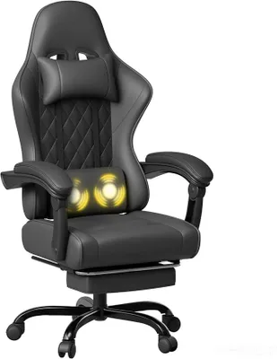 Obrázok produktu pre Herná stolička, kancelárska stolička s masážnou funkciou, ergonomická kancelárska stolička s podnožkou, nosnosť 150 kg, čierna