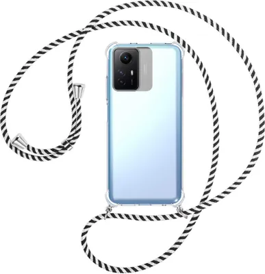 Produktbild von Handykette Backcover-Schutzhülle mit Band (Metall silberfarben) für Xiaomi Redmi Note 12S (6.43'') - schwarz/weiß gestreift