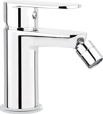 A chrome bidet faucet on a white background.