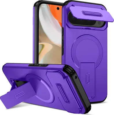 Produktbild von Magnetisch Hülle für Google Pixel 9 Pro XL/Pixel 10 Pro XL, Dual Layer Stoßfest Handyhülle mit Dia Kameraschutz, Verstellbarem Ständer Lila