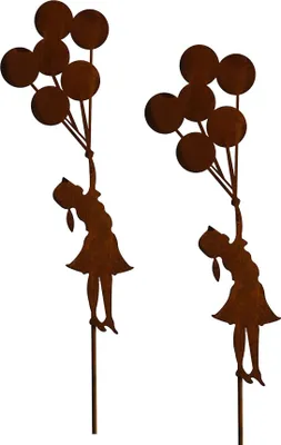 Produktbild von 2er Set Gartenstecker Rost Mädchen mit Luftballons Metall Gartendeko Edelrost Edelrostoptik rostiger Beetstecker Topstecker 75cm