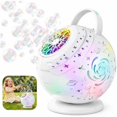 Produktbild von Seifenblasenmaschine mit LED Licht & Fernbedienung, 360°/90° Rotation Bubble Machine, 1200mAh Akku, für Hochzeit & Kinder Geburtstag Party