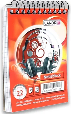 Produktbild von Spiralnotizblock A7 40 Blatt 70 g/qm kariert Packung mit 20 Stück