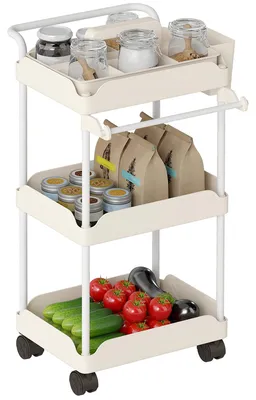 Immagine prodotto di Carrello da cucina HOMCOM a 3 ripiani con cestini sospesi