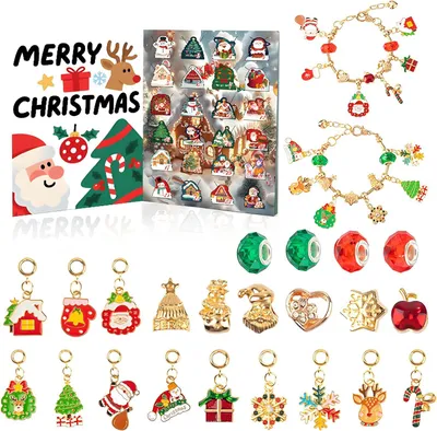 Immagine prodotto di Calendario dell'Avvento per bambine - Kit per creare gioielli fai-da-te - Set per la creazione di gioielli - Include 2 collane - 22 ciondoli