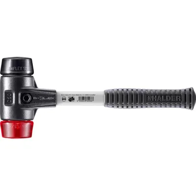 Produktbild von HALDER SIMPLEX Schonhammer Ø 50 mm Gummi schwarz / Plastik rot mit verstärktem Tempergussgehäuse und Fiberglasstiel