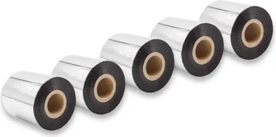 Produktbild von vhbw 5x Thermotransfer-Band kompatibel mit TSC TTP-384M Drucker Etikettendrucker, Wischfest, 70 mm x 300 m, Wachs-Plus Schwarz