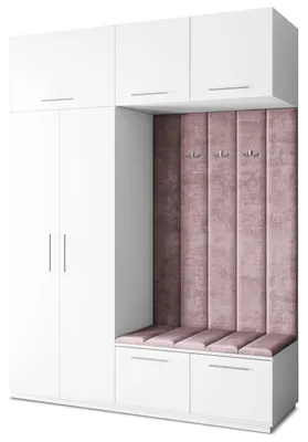 Produktbild von Masseno Garderobe-Set REMA 180/240/60 cm Modern Garderobenschrank Weiß, Veloursstoff MONOLITH 62 (Lila)