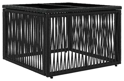 Obrázok produktu pre Čierny záhradný stôl z polyrotanu a skla, rozmer 55 x 55 x 37 cm