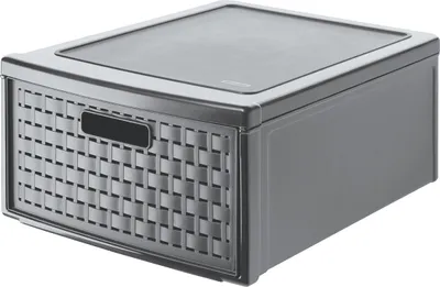 Produktbild von Rotho Schubladenbox Country 19,2 L - Aufbewahrungsbox 45 x 34 x 20 cm - Organizer aus Kunststoff in Rattan-Optik - Schubladen Organizer stapelbar
