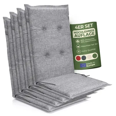 Produktbild von Hochlehner Auflage Florence– Gartenstuhlauflage Hochlehner, Sitzkissen Stuhl, Stuhlkissen & Outdoor Kissen für Gartenmöbel, Farbe:Grau, Anzahl:4