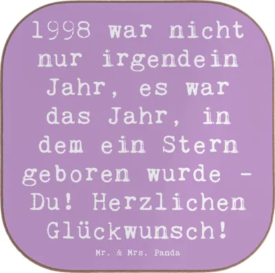 Produktbild von Mr. & Mrs. Panda Untersetzer Glas Spruch 1998 Geburtstag - Lavendeltraum - Geschenk, Happy Birthday, Geburtstagsgeschenk, Glückwunsch, Erinnerungen, gläseruntersetzer