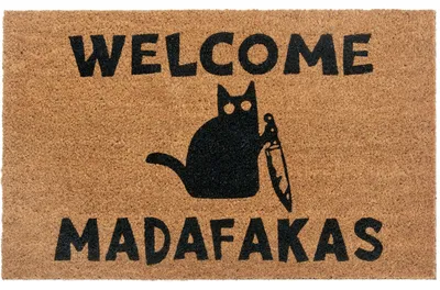 Produktbild von NYVI Fußmatte Cats - Wetterfest, Rutschfest, Langlebig, für Innen und Außen - Fußabtreter Schmutzfangmatte - 45x75 cm Rechteckig - Welcome Madafakas