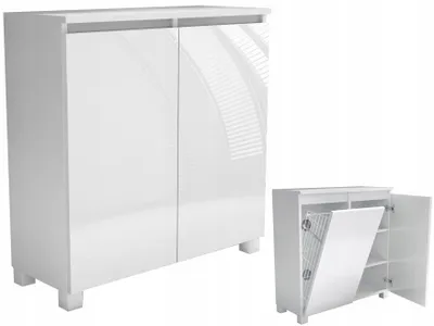 Zdjęcie produktu dla komoda łazienkowa 80 80cm z koszem i półkami biały połysk stojąca wisząca