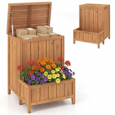 Obrázok produktu pre COSTWAY Kvetinový box so záhradným boxom, úložným boxom, boxom na balíky s vekom a dreveným kvetináčom, úložný box na balíky a záhradné náradie 57 x 52,5 x 70 cm
