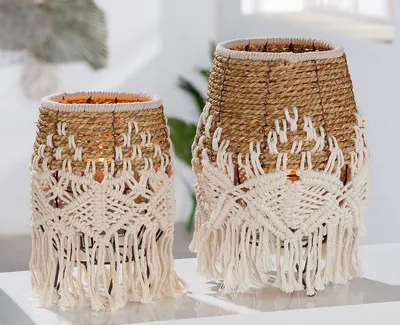 Produktbild von Gilde Windlicht, "Bossa", Bambus, Rattan, creme, naturfarben, VE 2, H. 27 cm, D. 16 cm 47334 4063387473344