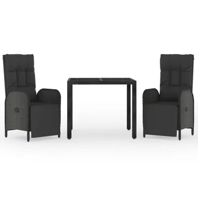 Immagine prodotto di vidaXL set da pranzo da giardino a 3 pezzi con cuscini in polirattan nero