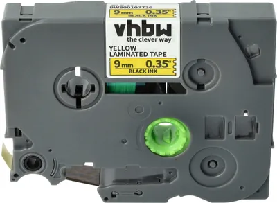 Produktbild von vhbw Schriftband-Kassette kompatibel mit Brother PT 2480, 2470, 2460, 300, 2700VP, 2730VP, 2500PC Etiketten-Drucker 8m x 9mm Schwarz auf Gelb