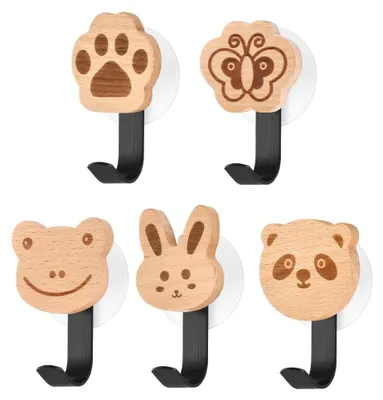 Tier-Wandhaken aus Holz, selbstklebend, 5 Stück, für Kleidung