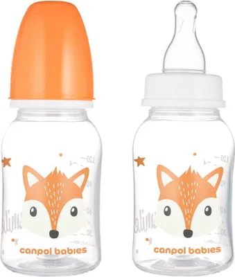 Obrázok produktu pre Canpol Babies Cute Animals Butelka 120 ml standardowa pomarańczowa 11/851_ORA, 1 sztuka