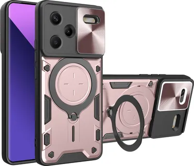 Obrázek produktu pro Pouzdro pro Xiaomi Redmi Note 13 Pro+ 5G dvojvrstvé odolné pouzdro s ochranným krytem kamery a kruhovým stojánkem na prsten Růžový