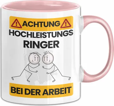 Produktbild von Ringer Tasse Geschenk Lustiger Spruch Geschenkidee für Ringer Achtung Hochleistungs Ringer Bei Der Arbeit (Rosa)